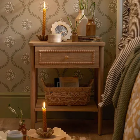 BOXED DUSK POSY BOBBIN 1 DRAWER NIGHTSTAND - LIGHT WOOD (1 BOX)