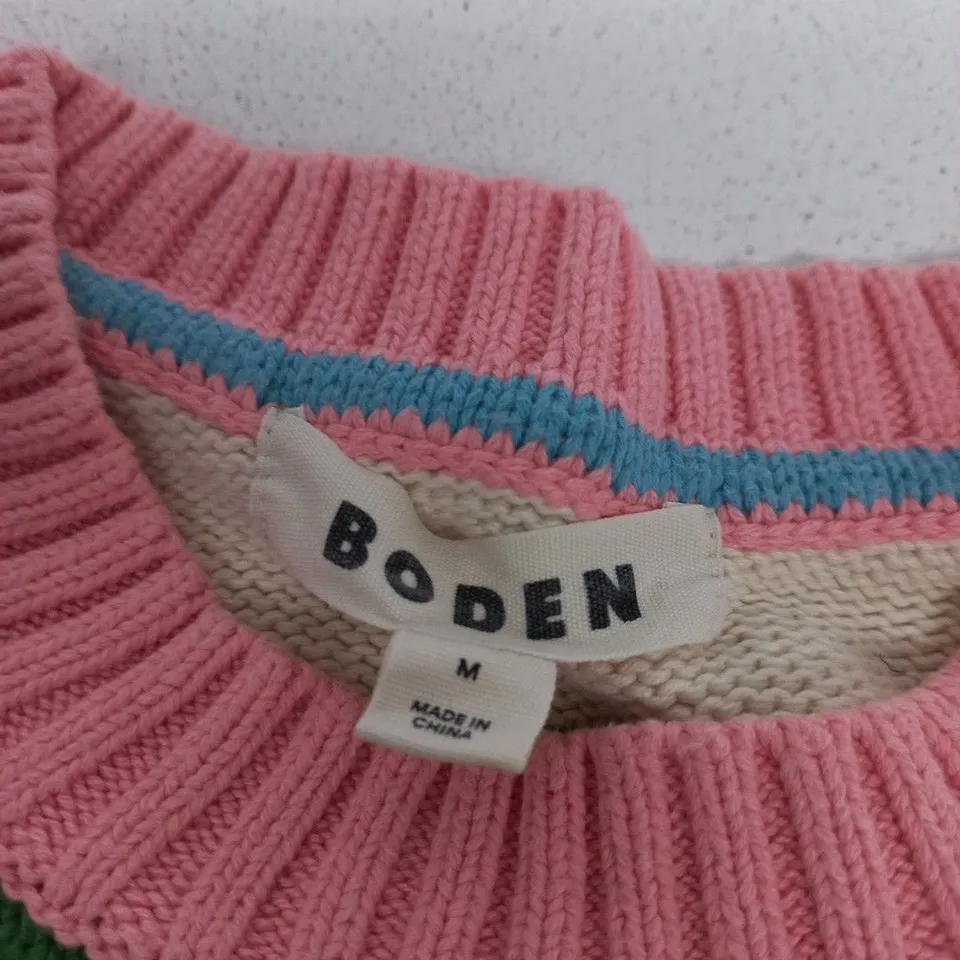 BODEN KNIT STRIPE SWEATER – PINK, GREEN & CREAM – SIZE M
