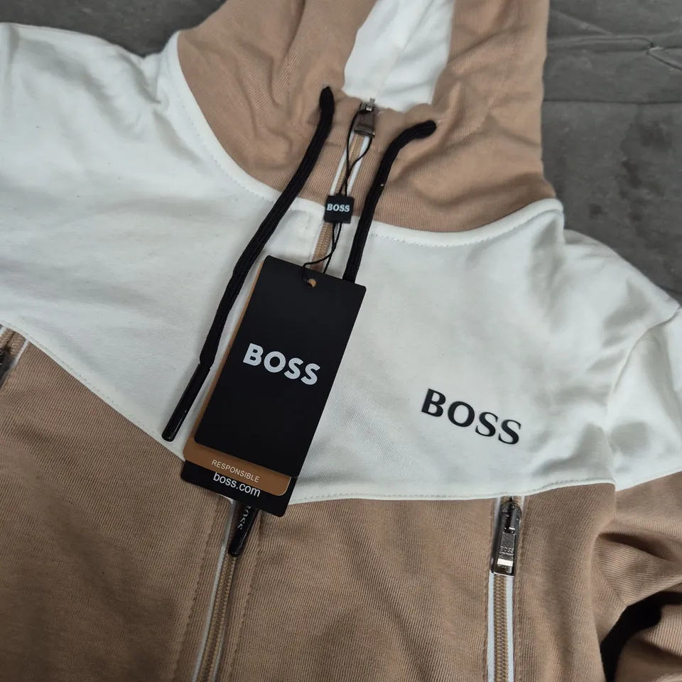 BOSS KIDS CAMEL & WHITE DOUBLE-FACE ZIP HOODIE JACKET UK 7-8 (EU 128)