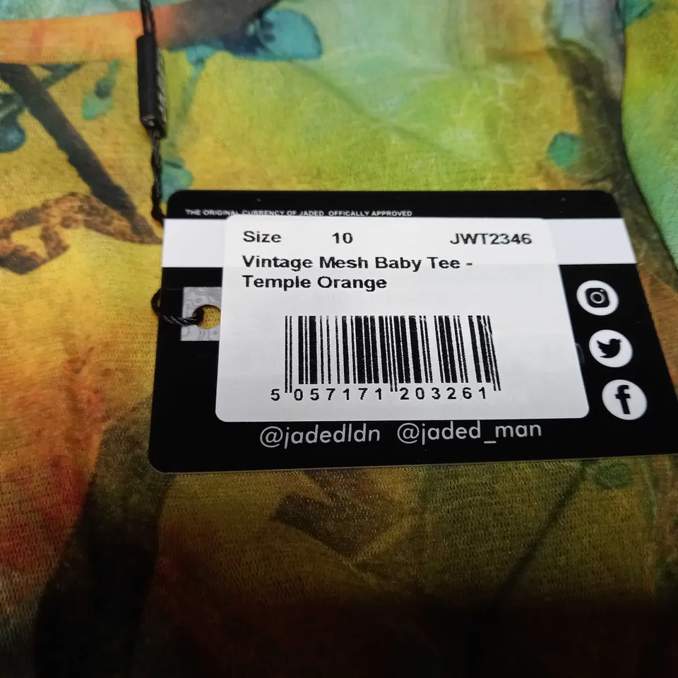 JADED TEMPLE ORANGE VINTAGE MESH BABY TEE- SIZE 10