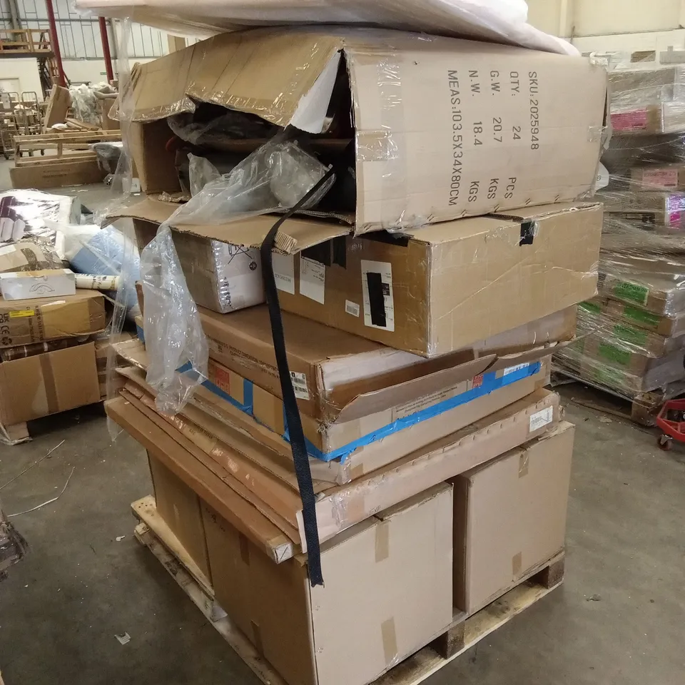 PALLET OF ASSORTED INCOMPLETE FURNITURE PARTS AND PIECES 