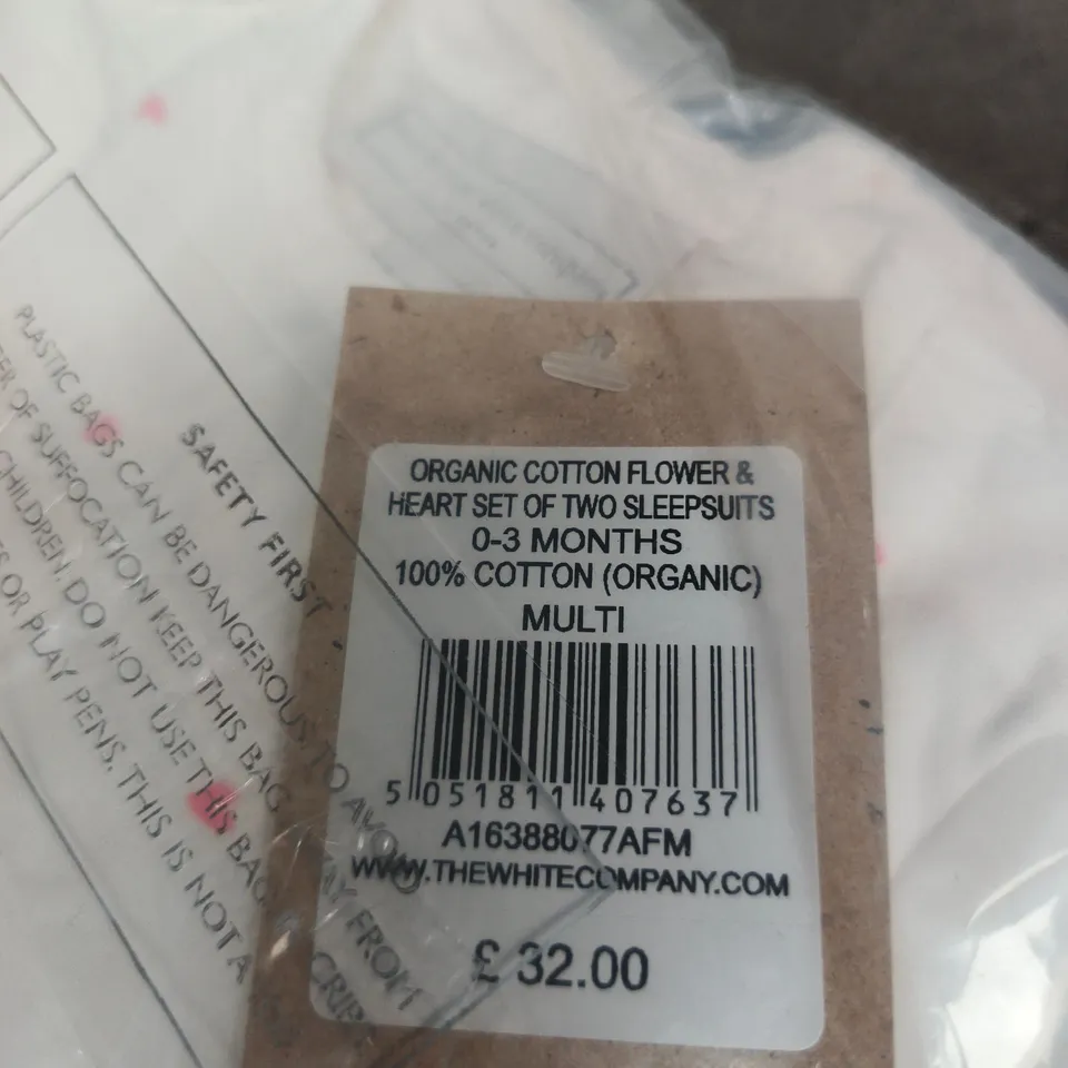 THE WHITE COMPANY ORGANIC COTTON SLEEP SUITS – SET OF 2, 0-3 MONTHS