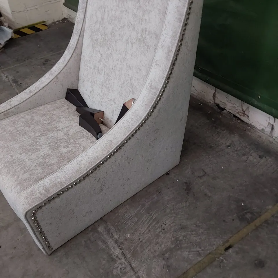 DESIGNER EASY CHAIR SILVER PLUSH FABRIC WITH STUDDED DETAIL 