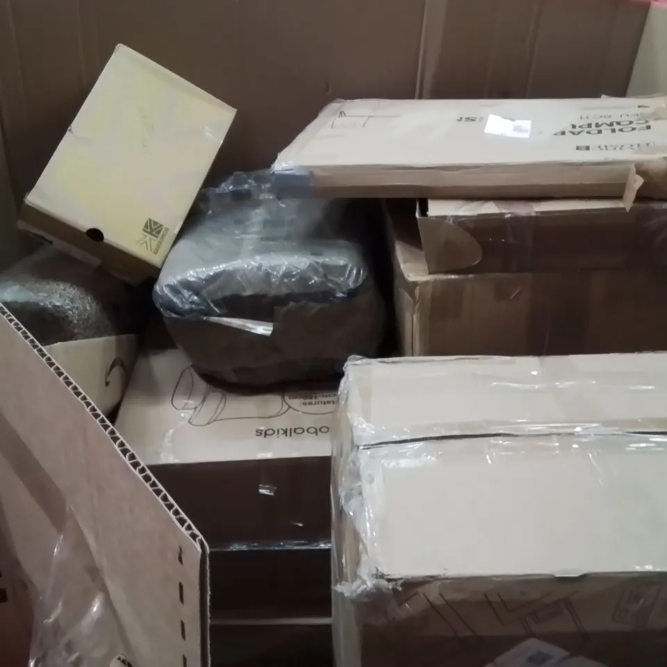 PALLET OF ASSORTED HOUSEHOLD GOODS AND PRODUCTS TO INCLUDE;SUITCASE,CHILDREN'S CAR SEAT,AREA RUG