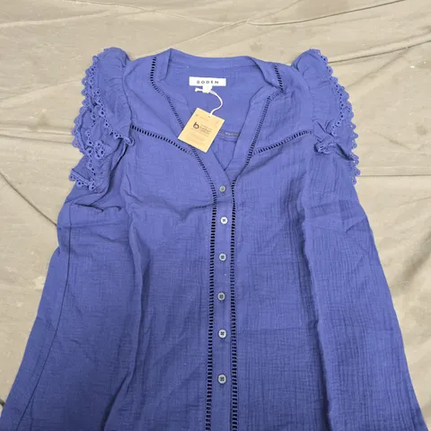 BODEN SLEEVELESS DOULE CLOTH TOP IN NAVY - SIZE 10