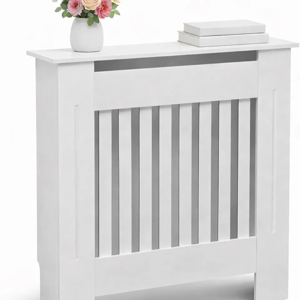 Boxed 4739 Small White Wooden Slatted Grill Radiator Cover MDF Cabinet
