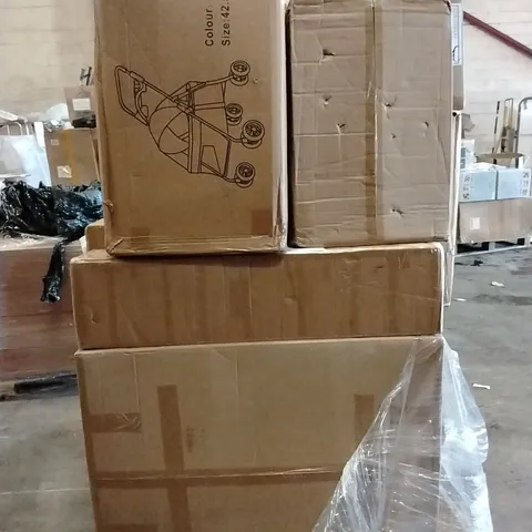 PALLET OF ASSORTED HOUSEHOLD GOODS AND PRODUCTS TO INCLUDE;OFFICE CHAIRS,INCOMPLETE SOFA SET,JEANS BUTTONS,PRAM