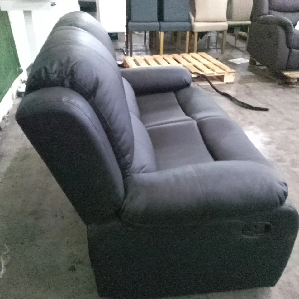 QUALITY DESIGNER 2 SEATER MANUAL RECLINER SOFA - BLACK LEATHER 