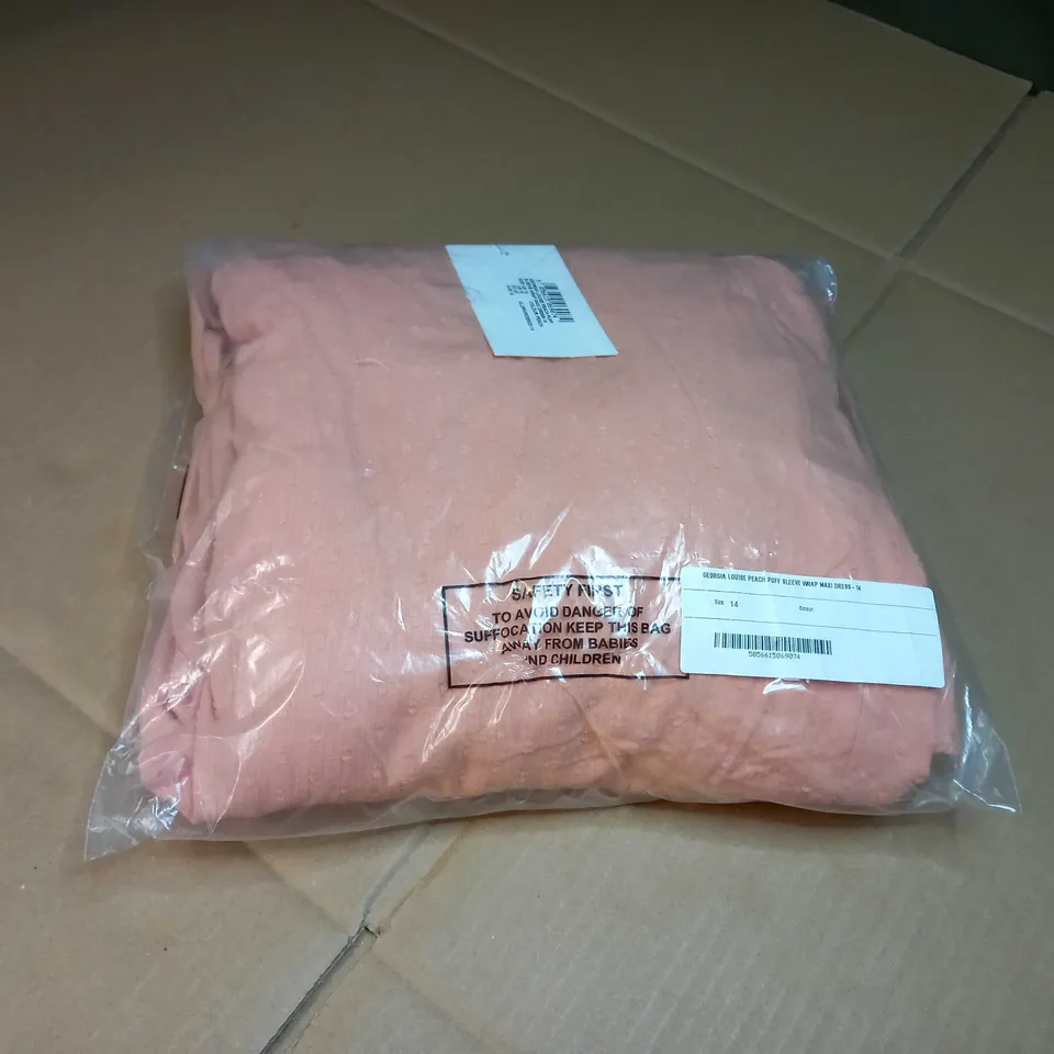 PACKAGED INTHESTYLE LOUISE PEACH PUFF SLEEVE WRAP MAXI DRESS - SIZE 14