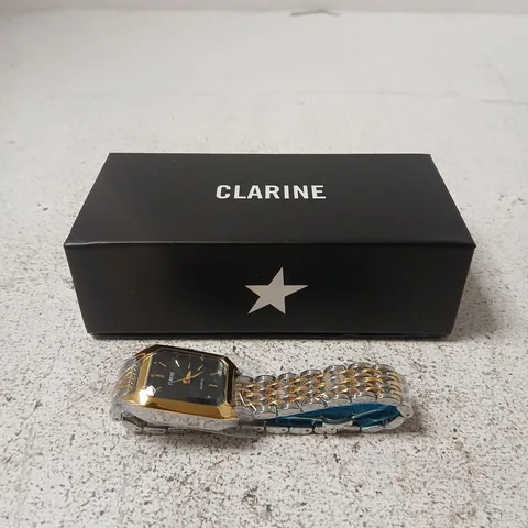 CLARINE WATCH – TWO-TONE BRACELET, RECTANGULAR BLACK DIAL