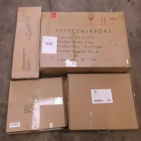 PALLET OF ASSORTED PRODUCTS INCLUDING SELECT MIRRORS ELLA, TOILET SEAT, BUTTERFLY CLOCK DECOR, MANUAL DRAIN CLEANER, FULL LENGTH MIRROR