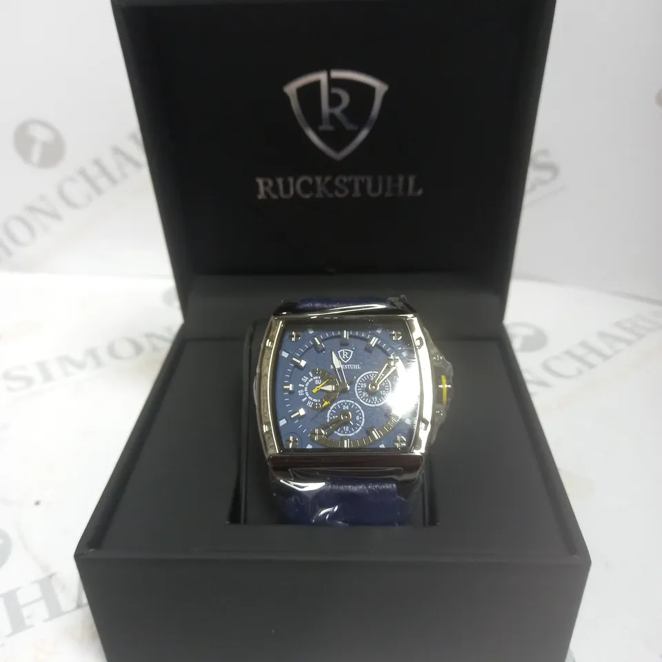 MENS RUCKSTUHL CHRONOGRAPH WATCH - BLUE DIAL - LEATHER STRAP