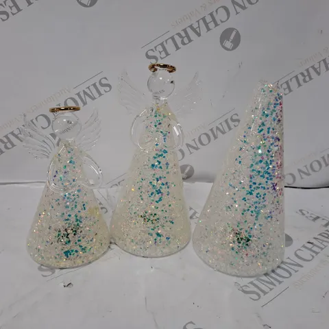 HOME REFLECTIONS SET OF 3 PRE-LIT GLASS ANGEL CANDLE HOLDERS