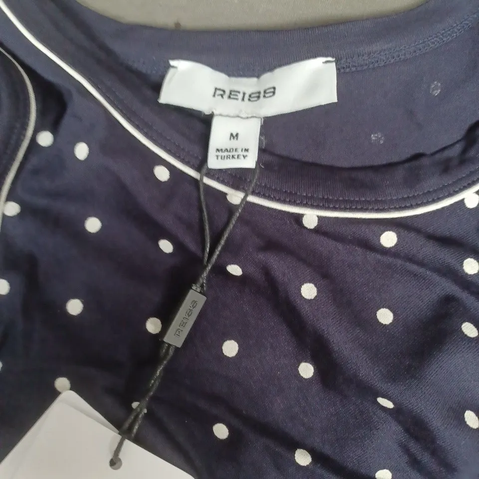 REISS NAVY BLUE POLKA DOT SLEEVELESS DRESS – SIZE M