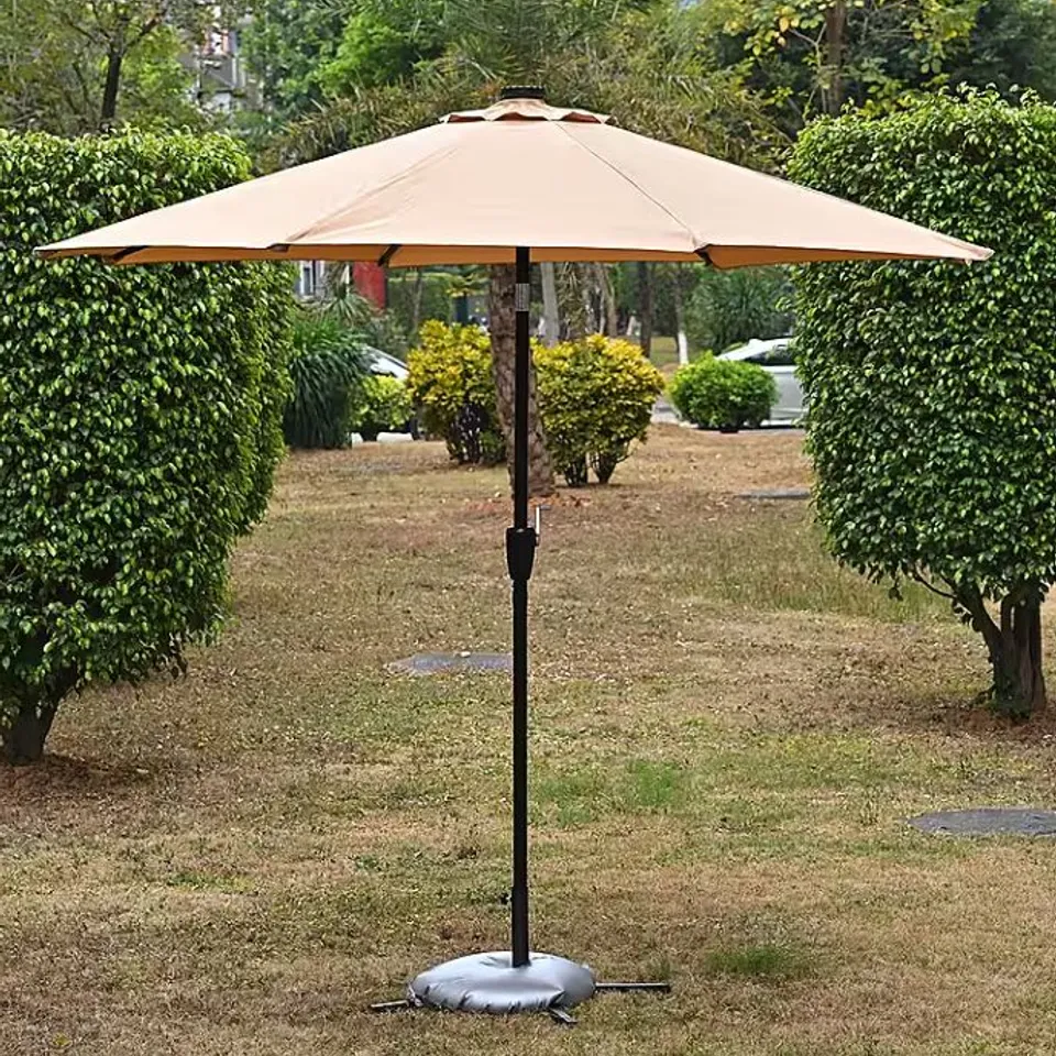 BLISS - BEYOND LED GARDEN PARASOL WITH TILT - CRANK (2.7M) WITH 24 WARM LIGHT BEADS - BEIGE - WHITE