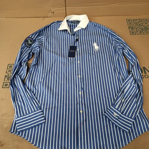 POLO RALPH LAUREN WIMBLEDON LINESMEN SPORTS SHIRT IN BLUE/WHITE - LARGE
