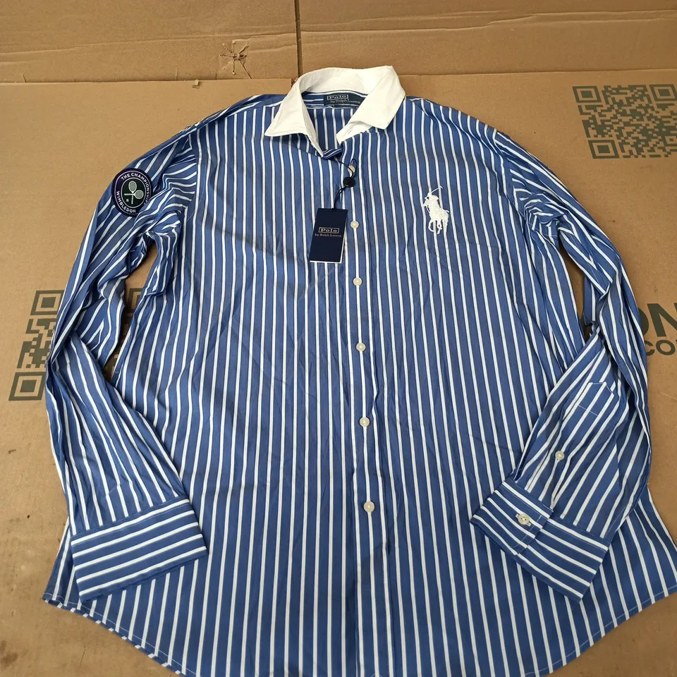 POLO RALPH LAUREN WIMBLEDON LINESMEN SPORTS SHIRT IN BLUE/WHITE - LARGE