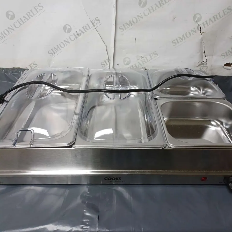 COOKS PROFESSIONAL FOOD BUFFET WARMER HOT PLATE SERVER STATION LARGE 4 SECTION TABLE TOP