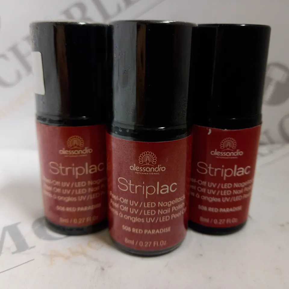 BOX OF APPROX 18 X 8ML ALESSANDRO STRIPLAC PEEL-OFF UV LED NAIL POLISH #508 RED PARADISE 