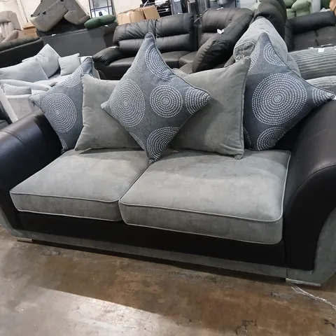 DANUBE BLACK AND GREY DABRIC THREE SEATER SOFA WITH SCATTER CUSHIONS