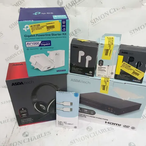 QUANTITY OF ASSORTED ELECTRICALS TO INCLUDE; GIGABIT POWERLINE STARTER KIT, GAMING HEADSET AND TRUE WIRELESS EARBUDS