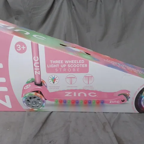 BOXED ZINC THREE WHEELED LIGHT UP SCOOTER