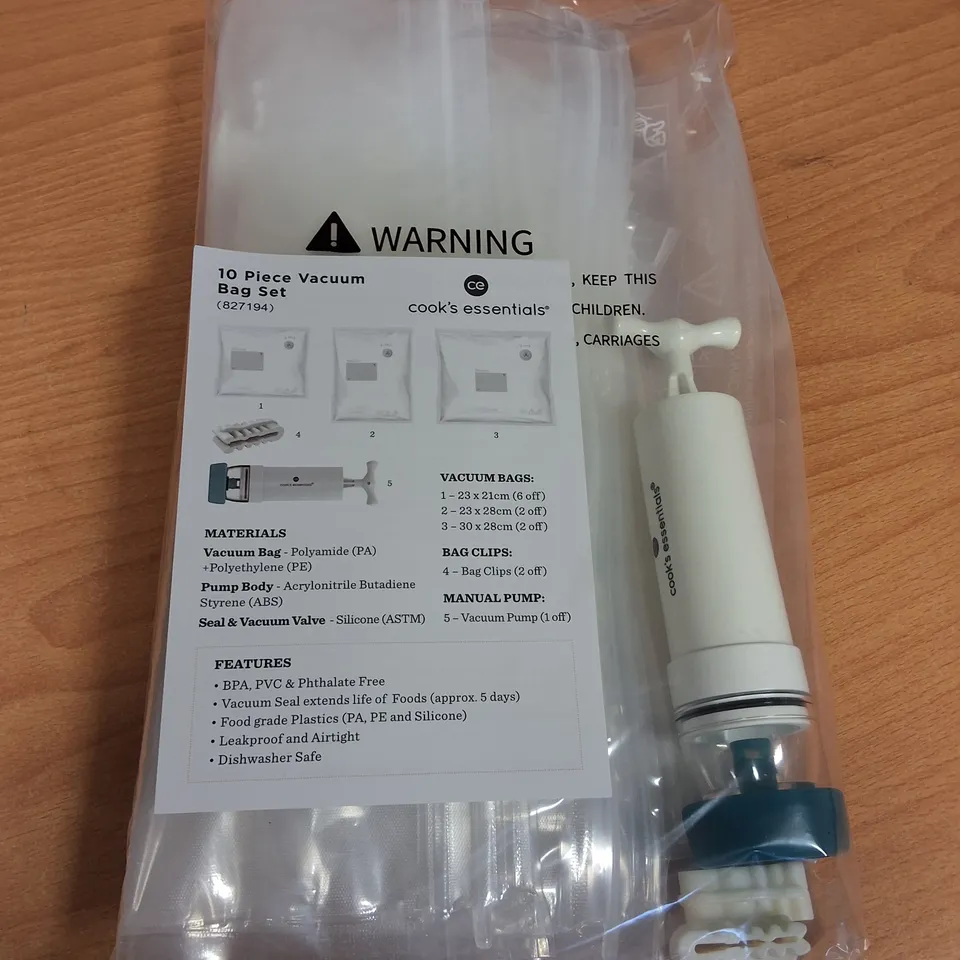 LOT OF 24 10-PIECE BOXES OF COOKS'S ESSENTIALS VACUUM BAG SETS