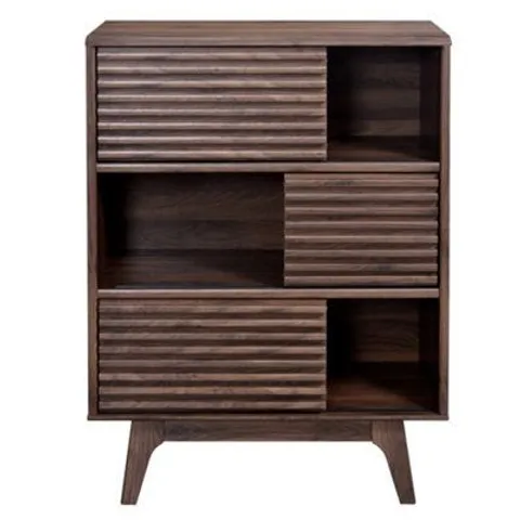 BOXED COPEN DISPLAY CABINET RIGHT IN COLUMBIA WALNUT - MODERN DISPLAY & STORAGE SOLUTION - W790mm X H1069mm X D350mm (1 BOX)