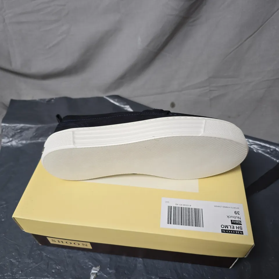 SHOON NAVY SUEDE SLIP-ON LOAFERS – WOMEN'S CASUAL SHOES (BOXED) SIZE 39