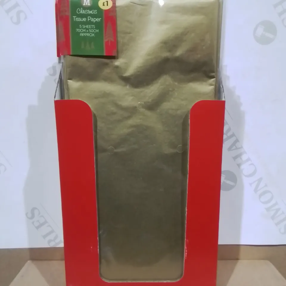 LOT OF 24 BRAND NEW 5-PACKS OF GOLD TISSUE PAPER - PIECE SIZE 70X50CM