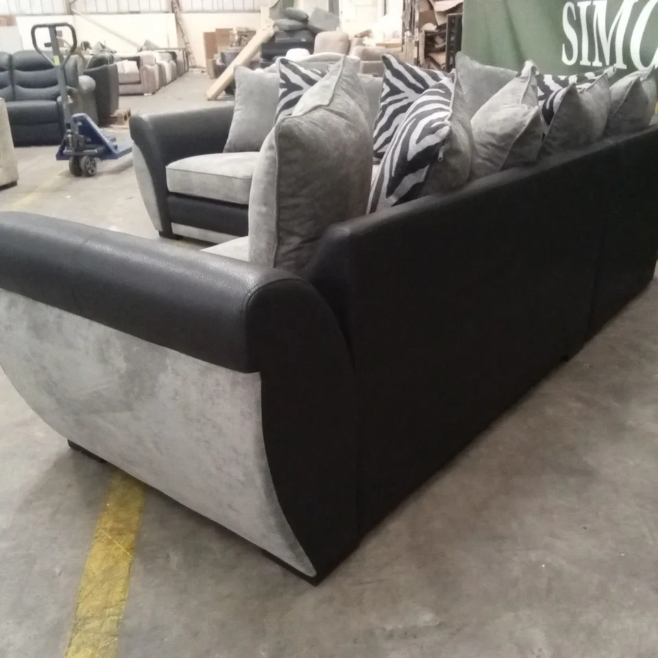 NOVA FABRIC/FAUX LEATHER CORNER GROUP SOFA - GREY/BLACK RRP £1249