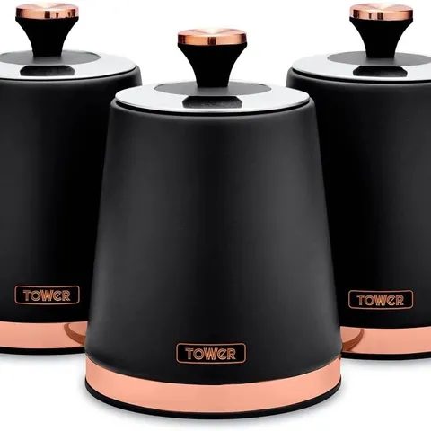 BOXED TOWER BLACK 3 PIECE CANISTER SET - ROSE GOLD EDITION 