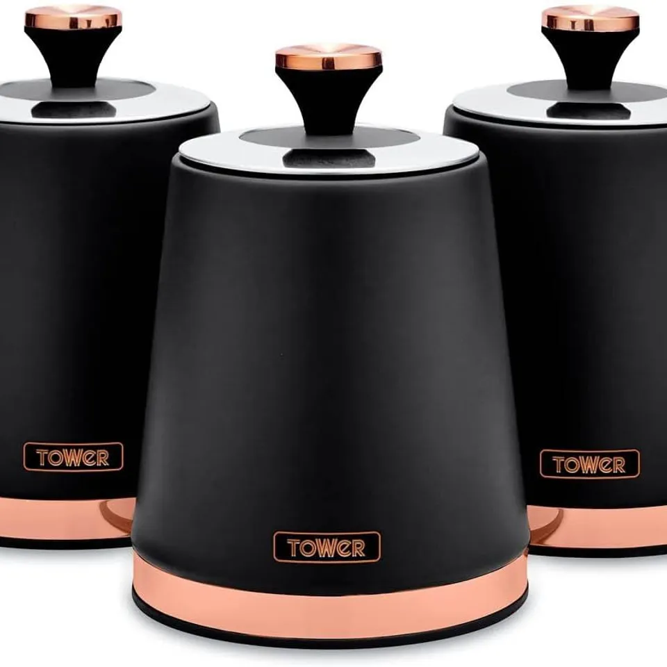 BOXED TOWER BLACK 3 PIECE CANISTER SET - ROSE GOLD EDITION
