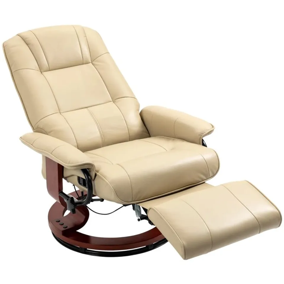 BOXED HOMCOM RECLINING SWIVEL CHAIR, WITH FOOTREST - CREAM WHITE (1 BOX)