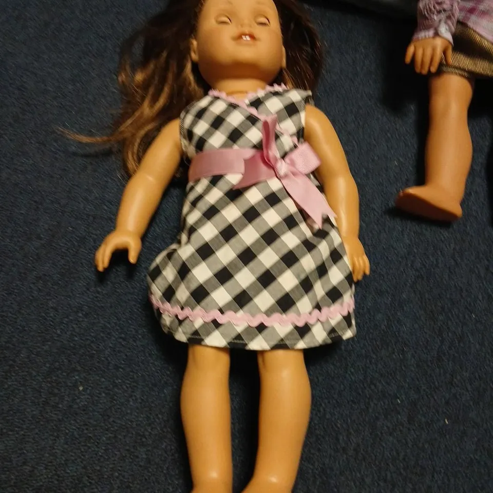 SET OF 2 FASHION DOLLS WITH LONG HAIR IN CHECK AND PLAID OUTFITS