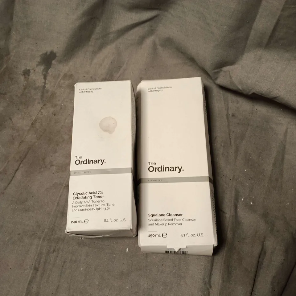 2 X THE ORDINARY ITEMS: SQUALENE CLEANSER 150ML, GLYCOLIC ACID 7% EXFOLIATING TONER