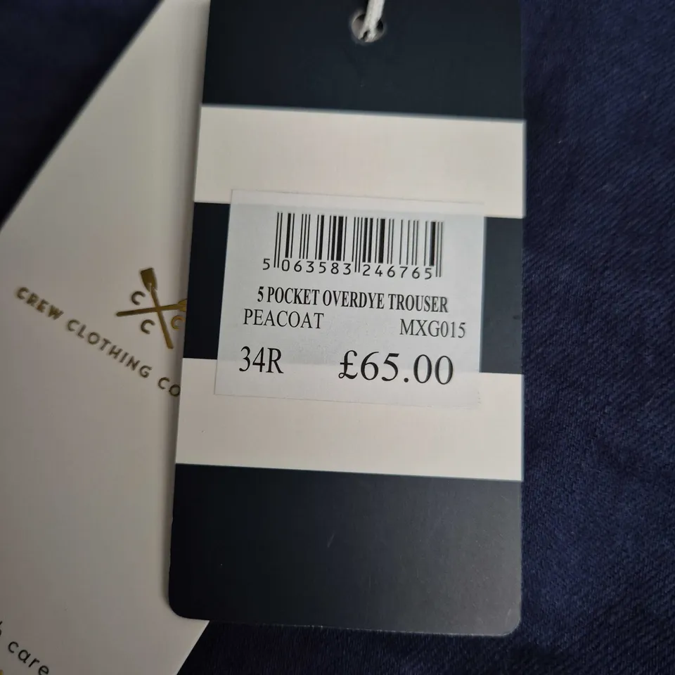 CREW CLOTHING COMPANY 5 POCKET OVERDYED TROUSER – PEACOAT, UK 34R