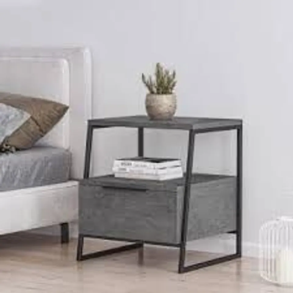 BOXED PAL NIGHTSTAND/SIDE TABLE WITH DRAWS IN RETRO GREY