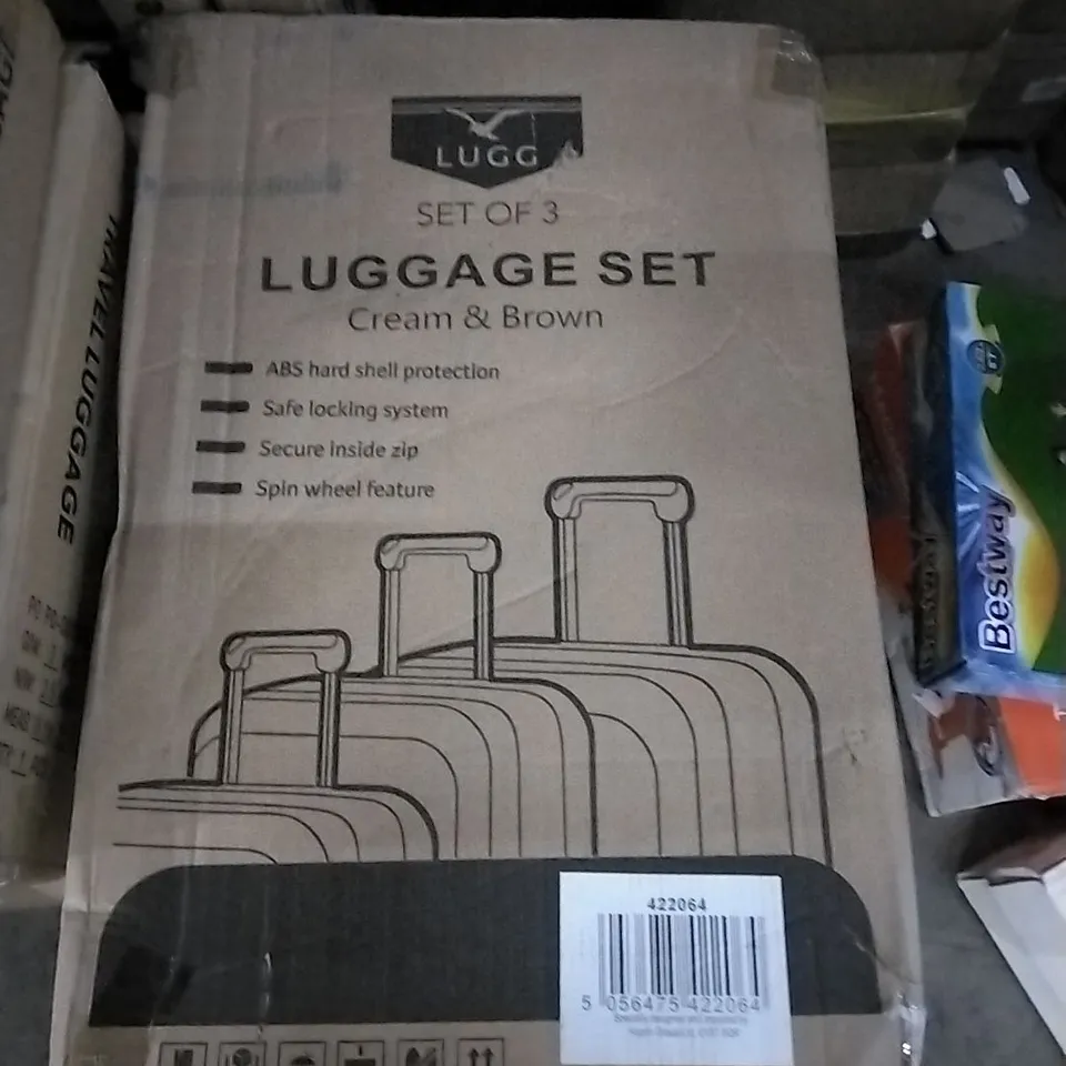 BOXED LUGG HARDSHELL LUGGAGE SUITCASE - CREAM & BROWN 