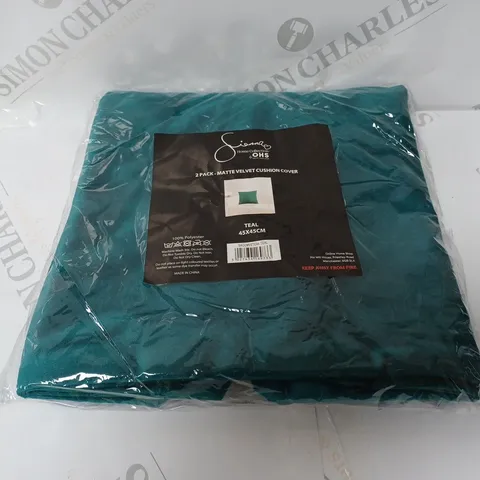OHS SIENNA TWO PACK MATTE VELVET CUSHION COVER TEAL APPROX 45 X 45CM