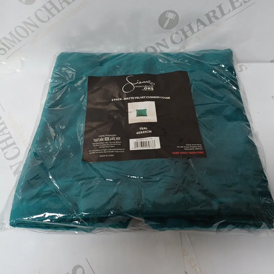 OHS SIENNA TWO PACK MATTE VELVET CUSHION COVER TEAL APPROX 45 X 45CM