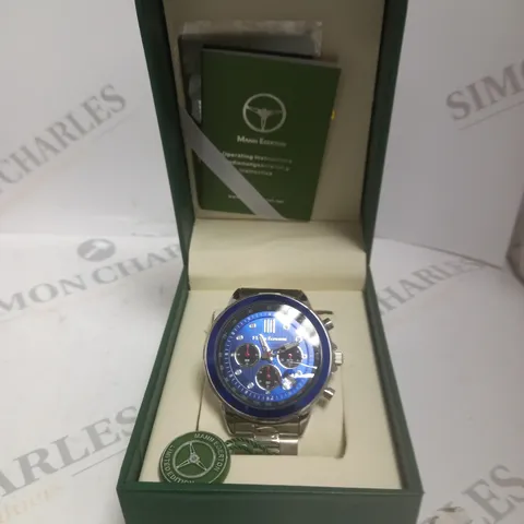 BOXED MANN EGERTON COUNTERSPY STEEL BLUE WATCH