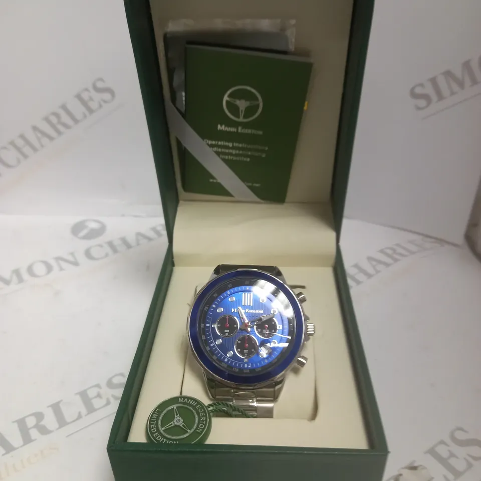 BOXED MANN EGERTON COUNTERSPY STEEL BLUE WATCH 