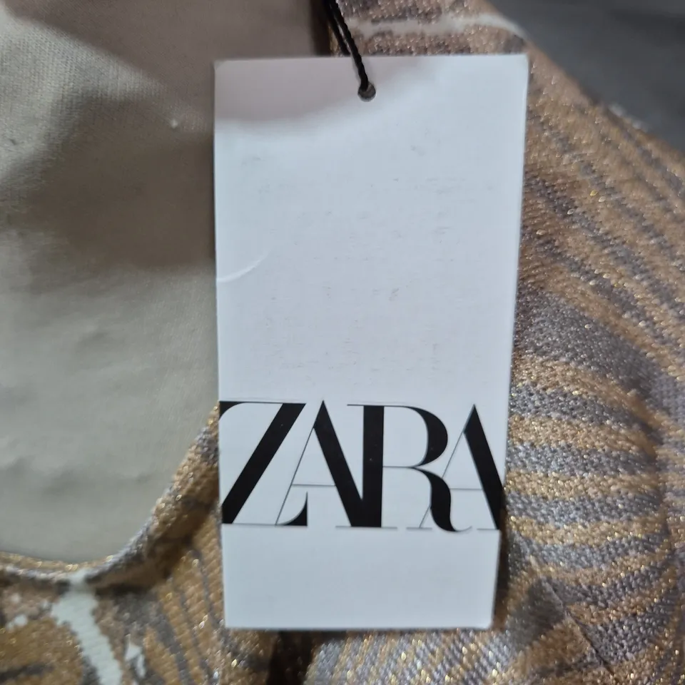 ZARA WOMEN’S LONGLINE COAT / DUSTER – BROWN & CREAM LEAF PRINT – UK S
