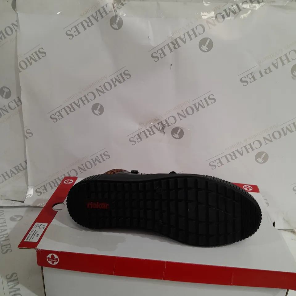 BOXED PAIR OF RIEKER HI TOP TRAINERS WITH CUFF IN BLACK UK SIZE 6.5