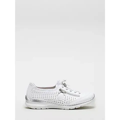 RIEKER SIDE ZIP SLIP ON TRAINER- WHITE SIZE 6.5