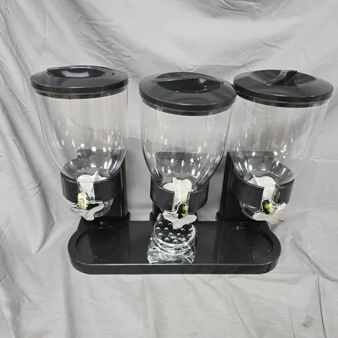 TRIPLE CONTAINER CEREAL/DRY FOOD DISPENSER