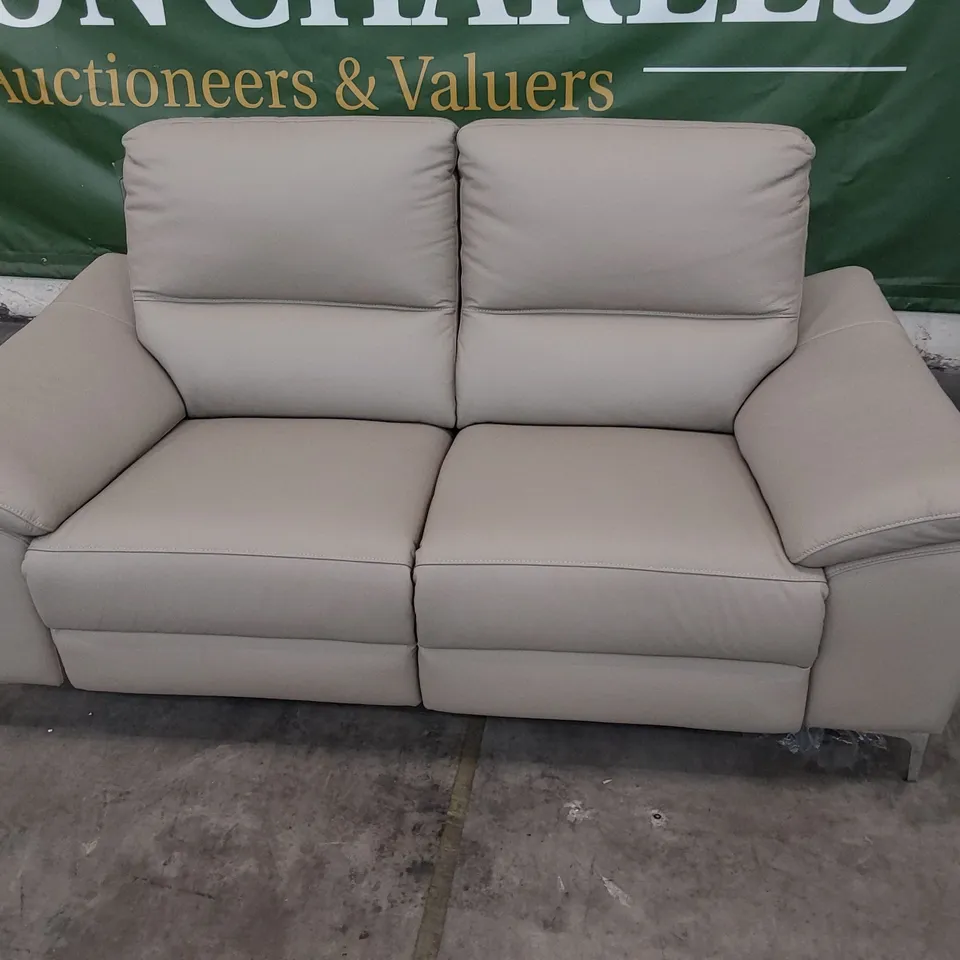 DESIGNER POWER TWO SEATER SOFA BEIGE LEATHER 
