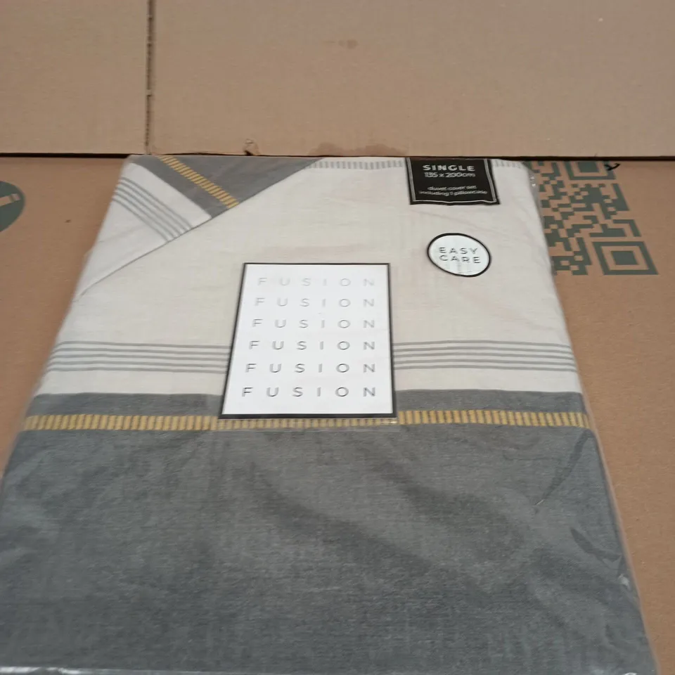 FUSION DUVET COVER SET – SINGLE, GREY STRIPE, EASY CARE