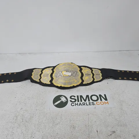 WRESTLING CHAMPIONSHIP BELT β BLACK LEATHER STRAP WITH GOLD-PLATED PLATES